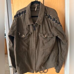 Free People Jacket Braided Sleeves Army Green Size L